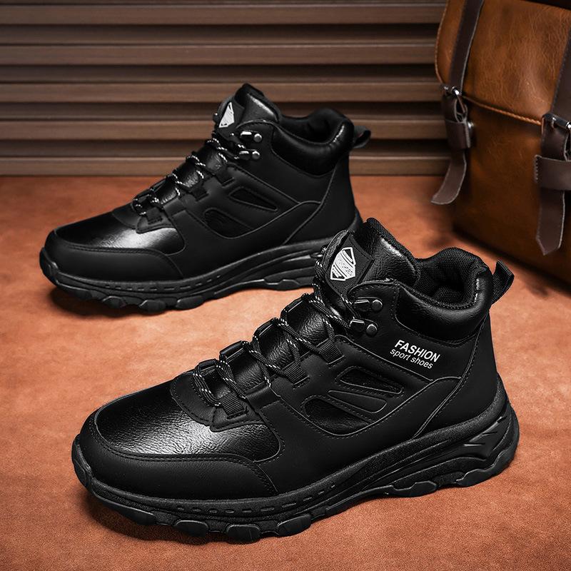 

Large size high-top shoes men s winter outdoor leisure mountaineering wear-resistant tooling shoes youth sports Martin boots 40 чёрный