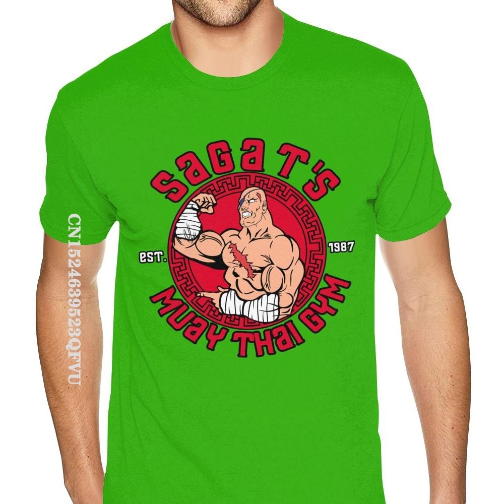 80s Sagat Muay Thai Gym Shirt Oversized Anime Tshirt Men HipHop Print Cotton Male's Harajuku Black T-Shirts Camisa Streetwear