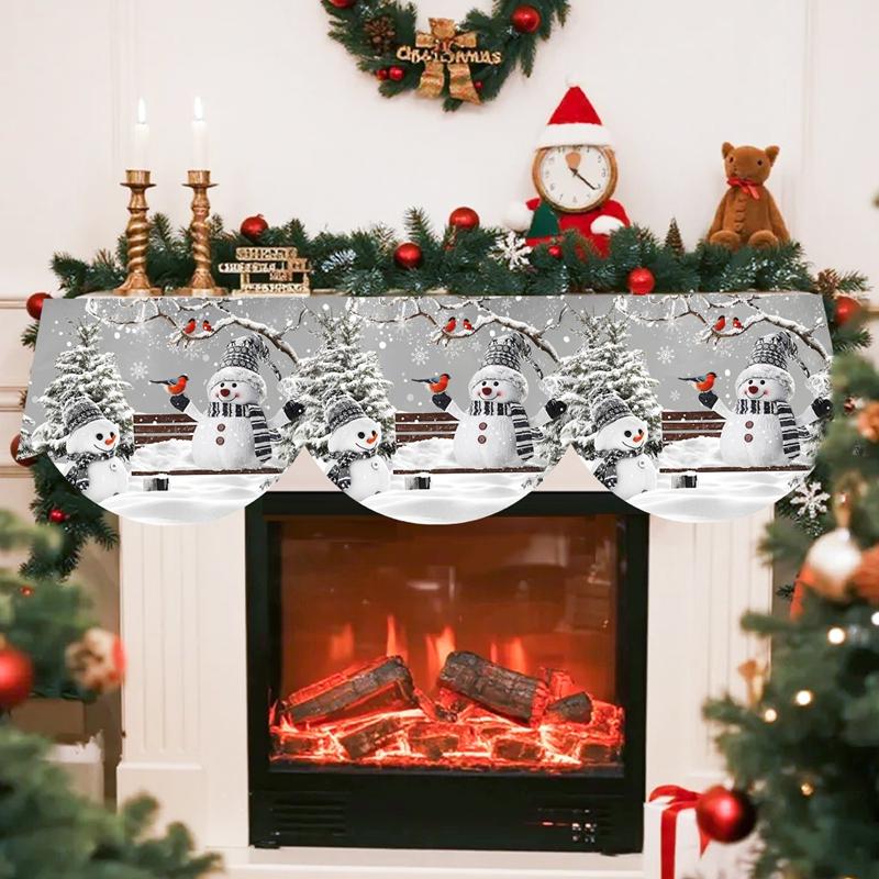 Christmas Mantel Scarf Winter Wonderland Snowman Fireplace Scarf Christmas Decorations for Home 2026 Xmas Navidad Gifts New Year