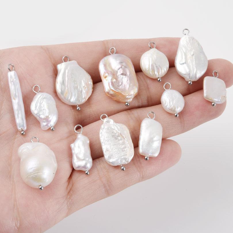 Silver Color Ring 2pcs White Real Natural Shell Pearl Charms For Jewelry Making Supplies Beach Summer Pendant DIY Earrings Bulk