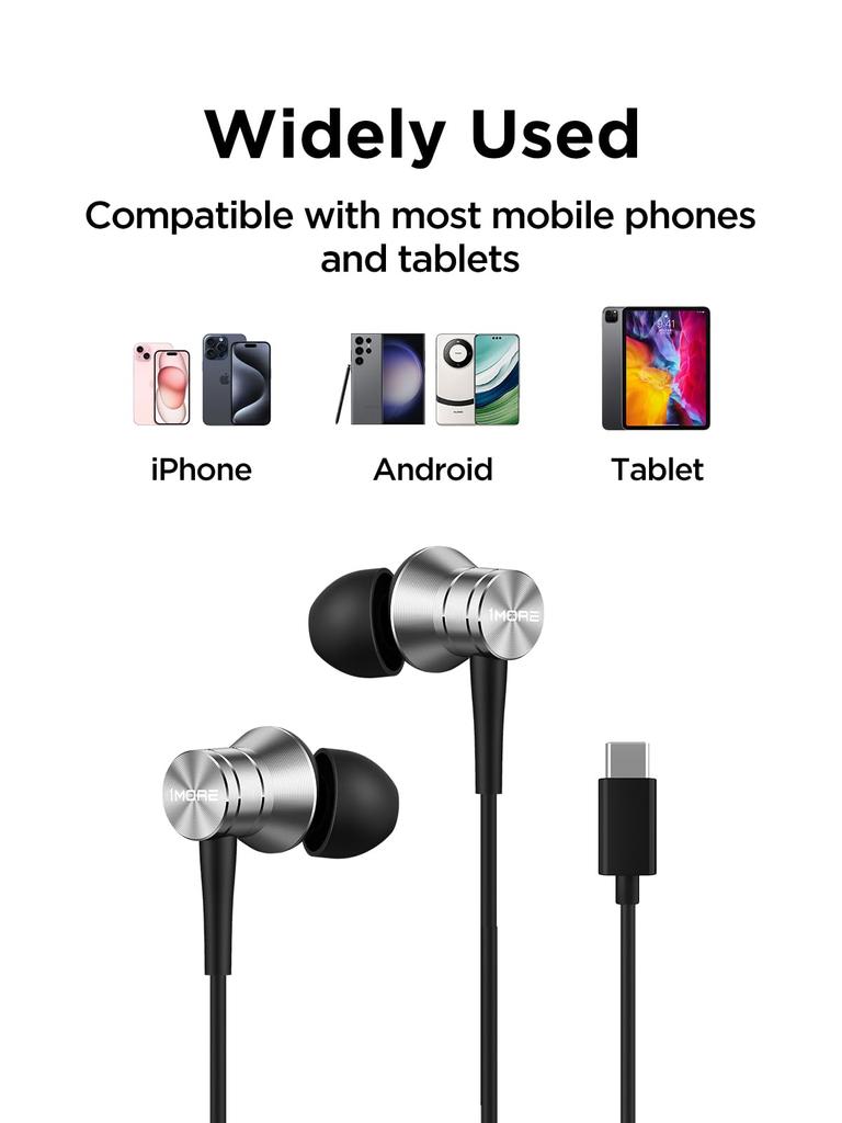 1MORE P10 with Deep Remote High Sound Sound Leak Comfortable to Silver Earphones, Wired, Type-C, Microphone, Bass, Control, Insulation, Prevention,