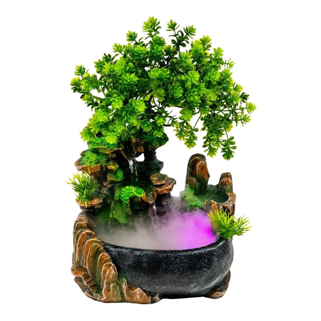 Tabletop Rockery Fountain Indoor Waterfall Bonsai Desktop Mini Rockery Water Fountain, Home and Office Desk Decoration