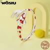 WOSTU 925 Sterling Silver Lucky KOI Fish Open Ring Red Fish Tail Stud Earrings Unique Birthday Jewelry Gift For mom Lover Girl