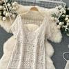 Summer Retro Heavy Industry Crochet Cut Out Beach Dress