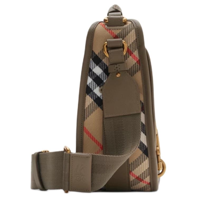 Burberry Vintage Check Leather Saddle Crossbody Bag With Gold Hardware For Daily Use