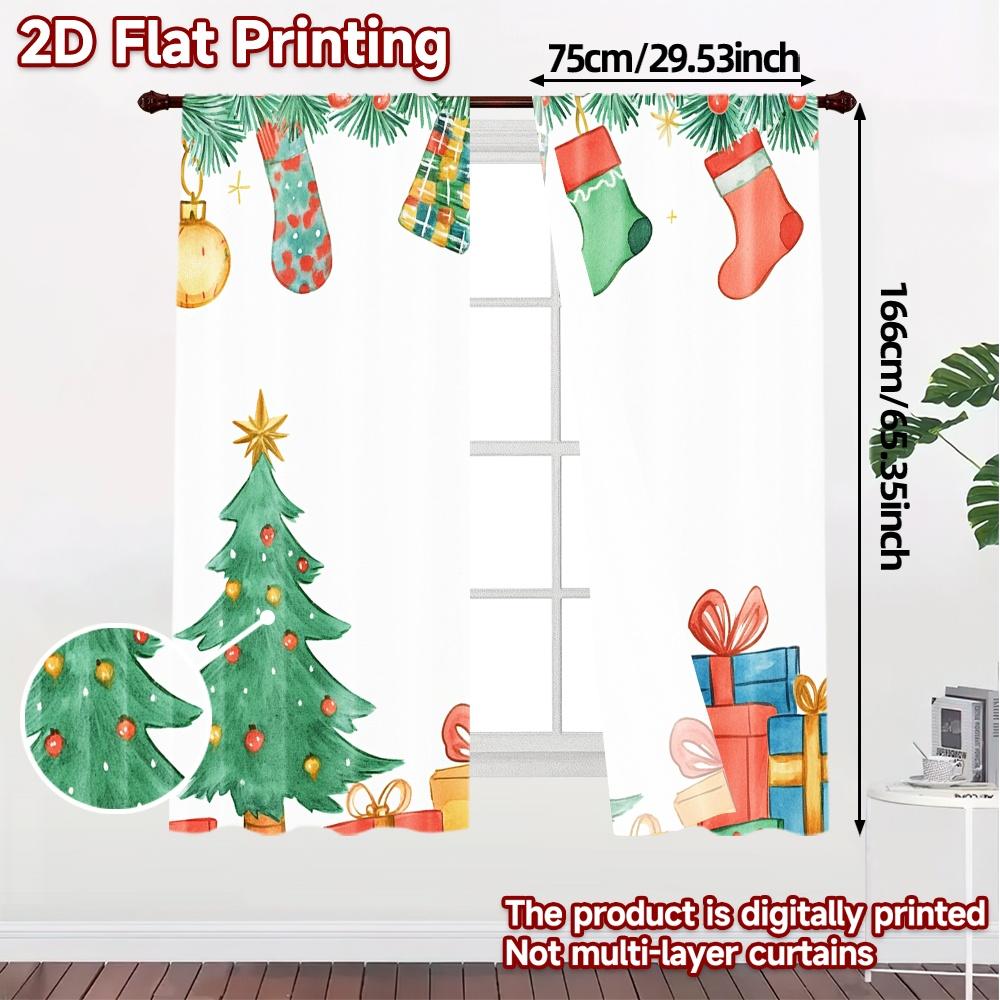 2pcs  Curtains Christmas Tree Gift Stocking Celebration (3) Popular Curtains Versatile Durable Polyester Curtains Festive Perfect