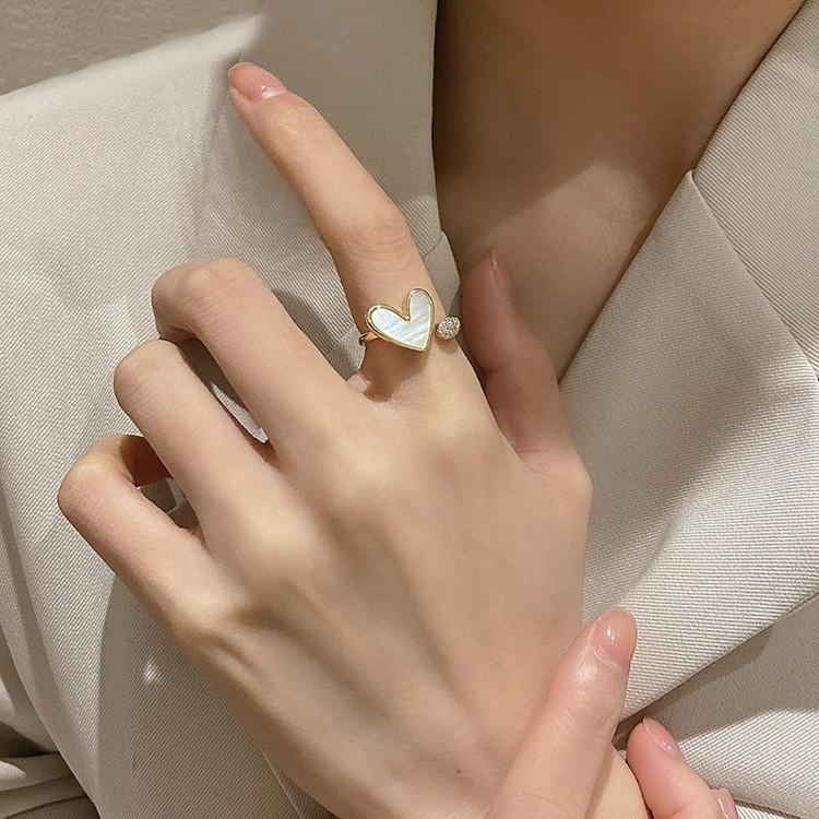 Elegant Korean Style Heart Shell Open Ring For Women Unique Fashionable Jewelry