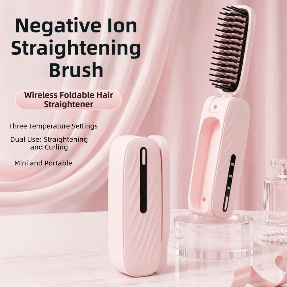 Portable Mini Straight Hair Brush Wireless Hair Styling Iron Bangs Curling Iron Travel