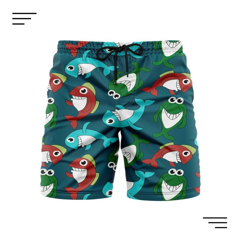 Mens Quick-Dry Beach Shorts With Digital Print Loose Fit Vacation Travel Sports
