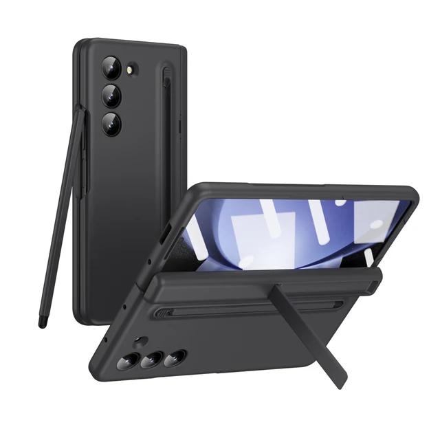 With Touch Pen Case For Samsung Galaxy Z Fold 7 Leather Hinge Fold 6 5 4 Screen Protector Tempered Film Folding Kickstand Cover