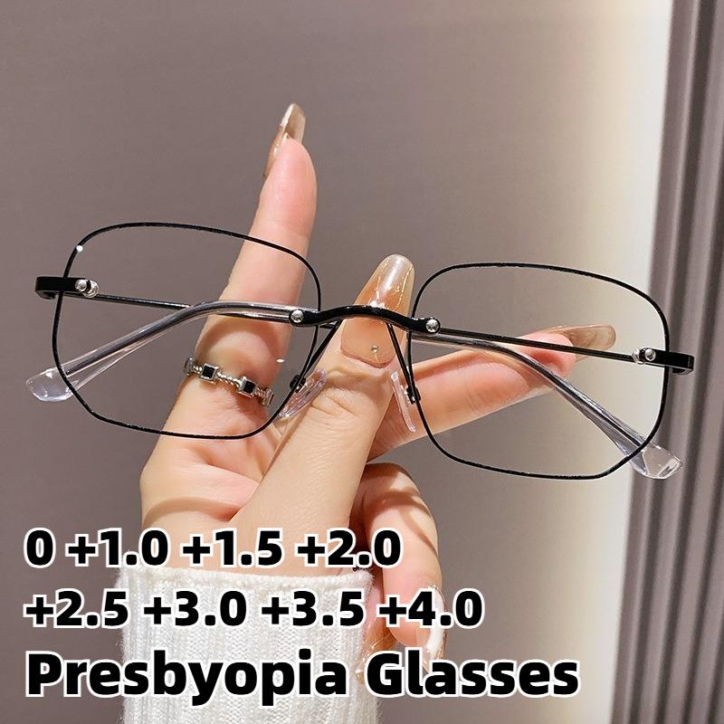 New High-Definition Anti-Blue Light Presbyopia Glasses Unisex Stylish Metal Square-Frame Reading Eyewear Diopter 0 To +4.0