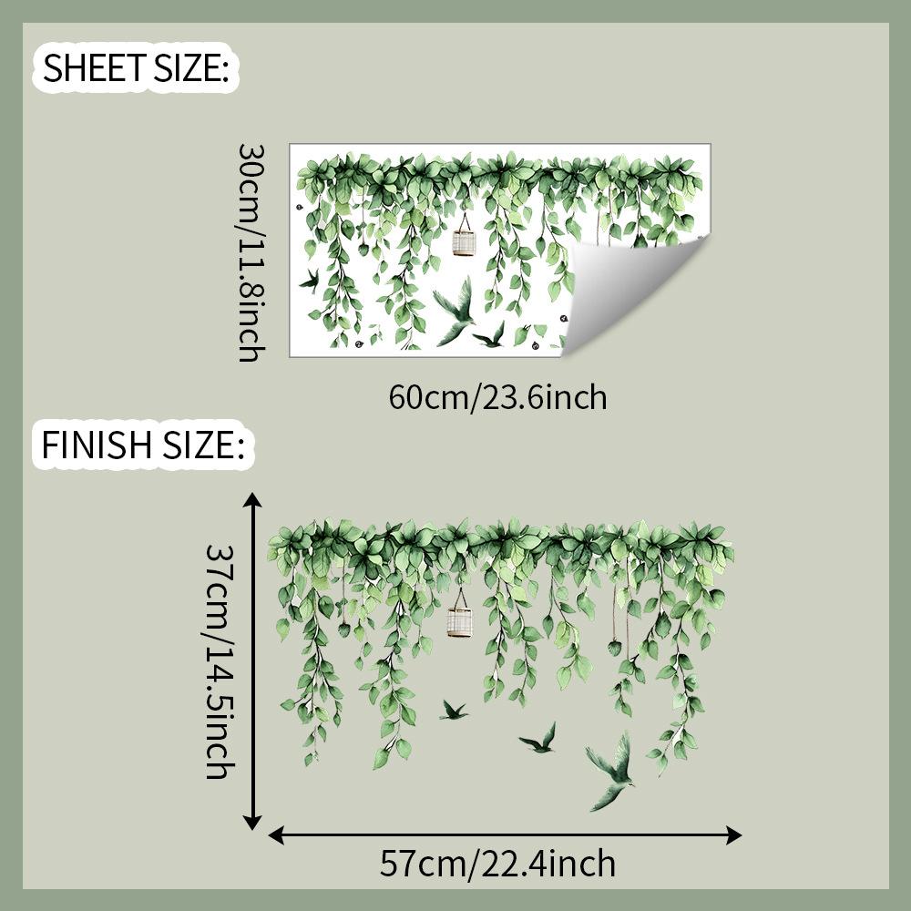 

Painted Green Plant Vine Leaves Self Adhesive Wall Sticker Decorative Home Decor 30x60cm разноцветный