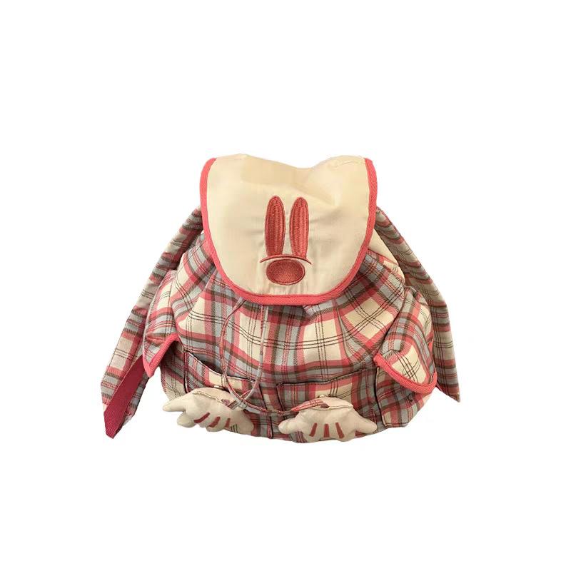 Schoolbag Mickey Mouse Pink White Plaid Niche Bag Backpack Niche Design Cute Sweet Girl Travel Backpack
