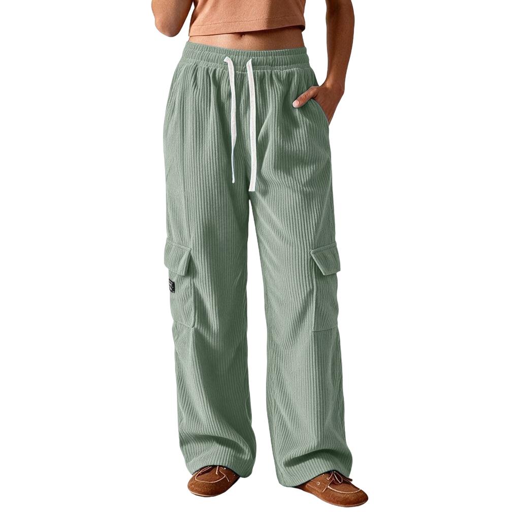 Damen Cord-Cargo-Hose im Retro-Stil, vertikal gestreift, lockere Passform, Wide Leg, lässige Hose