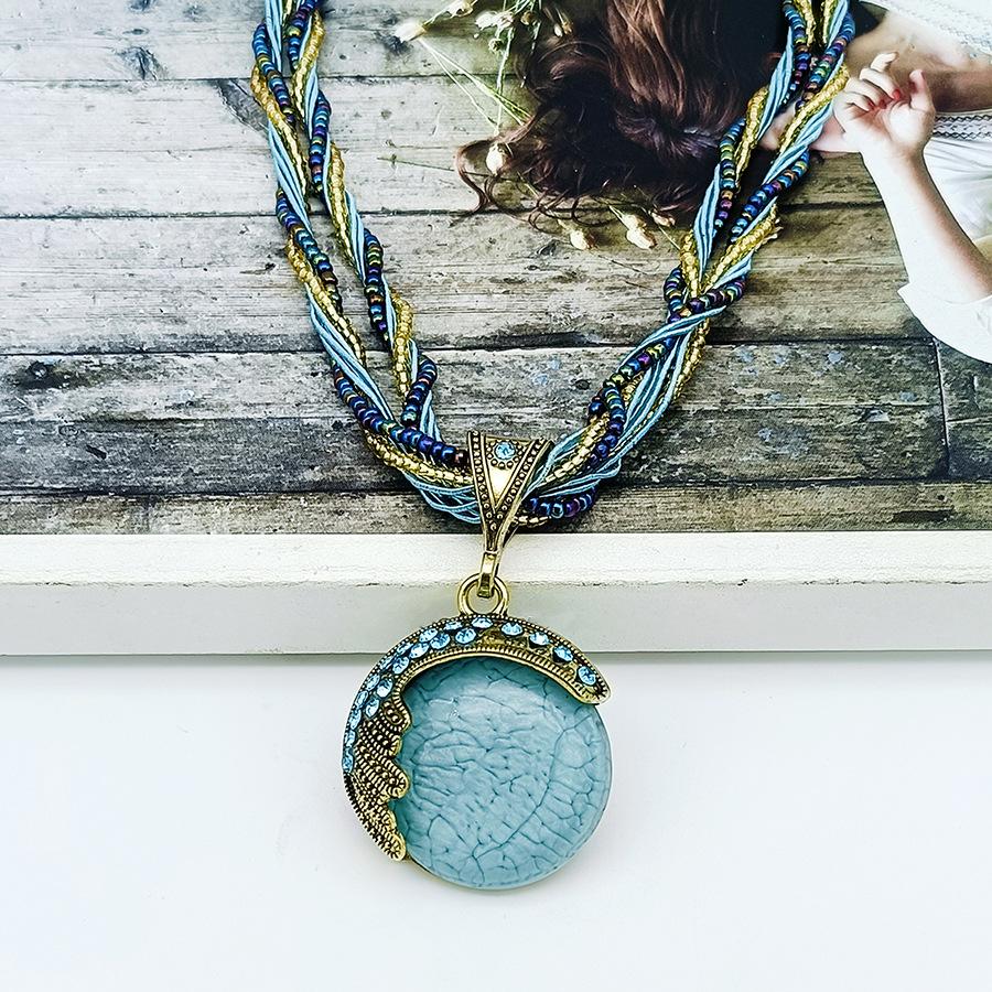 

Женское богемное винтажное ожерелье-подвеска с бисером ручной работы, с павлином и драгоценными камнями, ювелирное изделие, хрустальный чокер, этническая цепочка для свитера синий