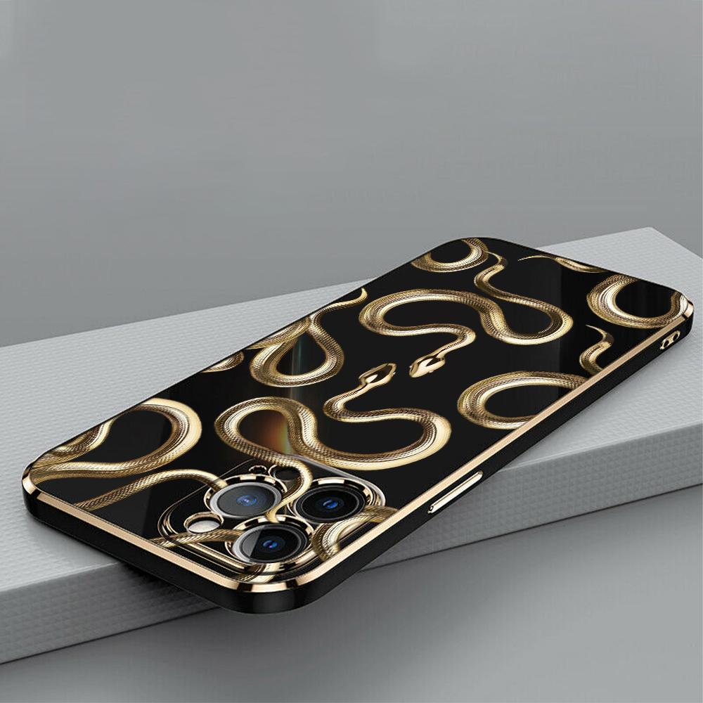 

N72 Мягкие чехлы для телефонов из ТПУ с покрытием в виде змеи из черного золота для Samsung A54 A13 A14 S24 Plus S23 Ultra S20 S21 FE A55 A05 A52s, противоударный чехол Samsung S23