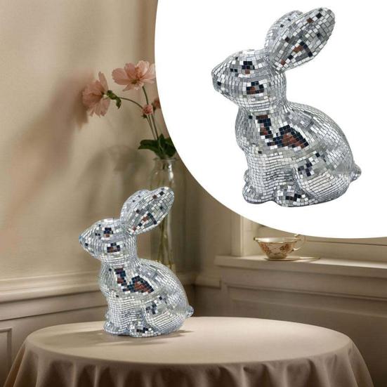 Lustrzana Kula Dyskotekowa Królik Kula Siedząca Wielkanoc Wesele Impreza Figurka Królika Figurka Lustro Domowe Biuro Pulpit