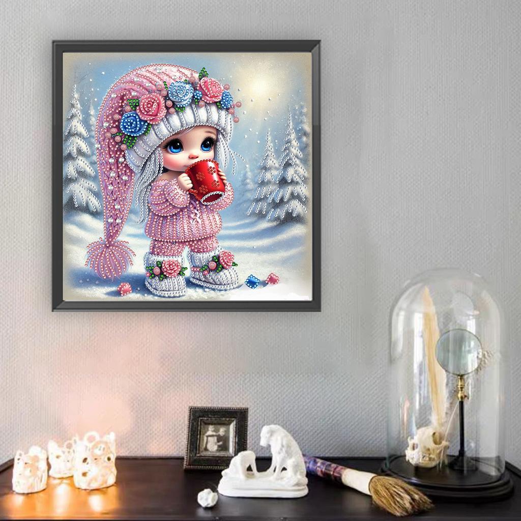 Snow Girl Special Shape Partial Drill Dimond Art Paintings for Gift Home Wall Decor Crystal Rhinestones Diamond Painting 30x30cm
