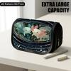 1pc Large Capacity Flip-Top Pencil Case Suitable for School & Office, Thickened Oxford Pencil Bag with Double-Layer Zipper & Axolotl, Retro Teal Pink