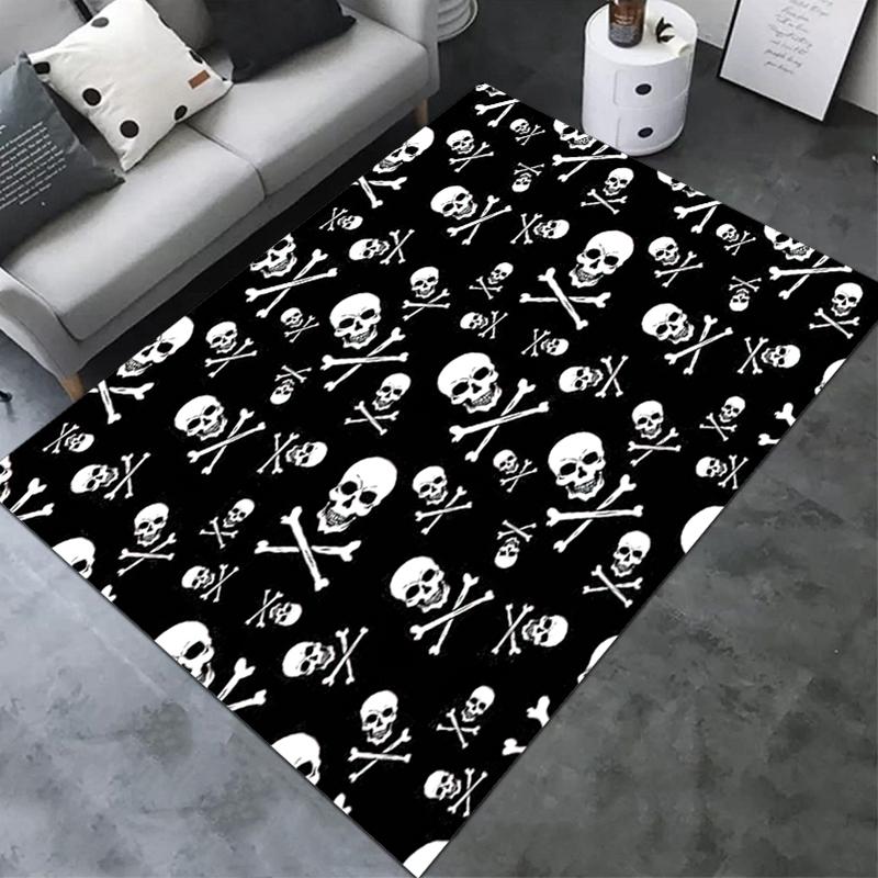 1PC Skull Dark Gothic Pattern Printed Carpet Rug for Living Room Bedroom Home Sofa Decoration,Non-slip Floor Mat Floor Mat