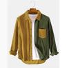 Men's Spring and Autumn Long-sleeved Color Collision Lapel Corduroy Shirt Youth Fresh Casual Comfortable Tops
