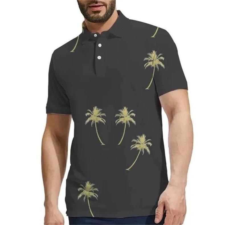 2026 Men's Polo Shirt Hawaiian Beach Casual Men's Short Sleeve