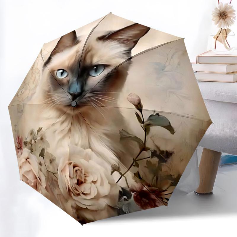 1pc Cat Floral Decor Automatic Open/Close Umbrella - Compact Travel Umbrella, Gift for Birthdayyy251208146