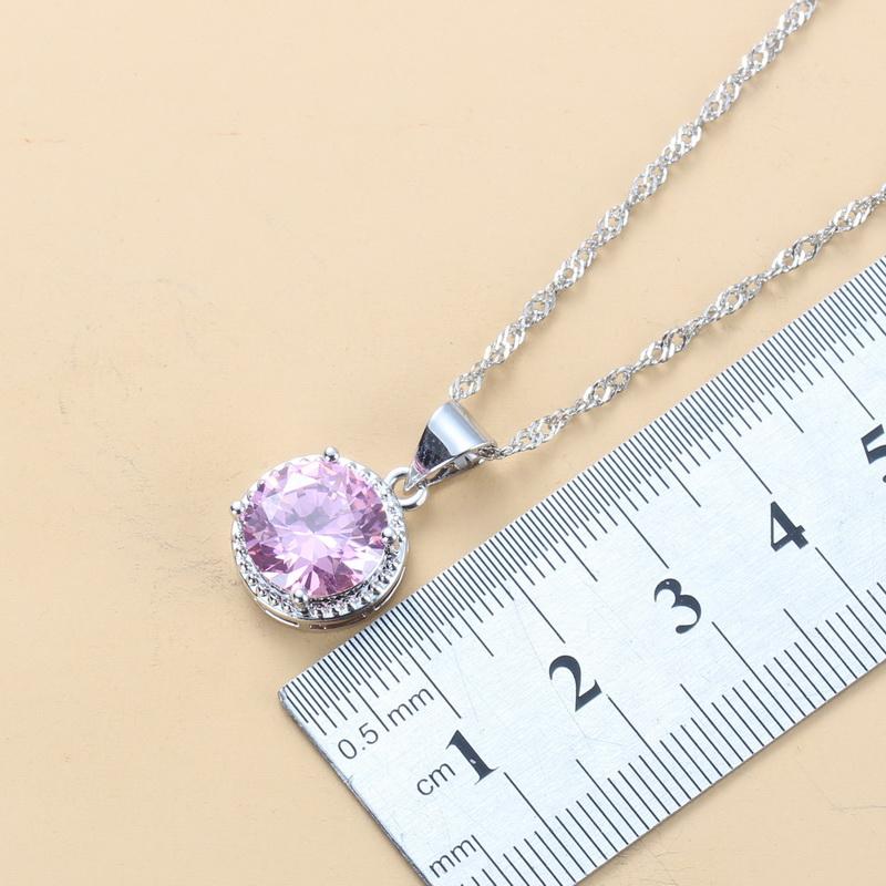 10 Kolorów Ślubna Suknia Ślubna Zestawy Biżuterii Słodka Księżniczka Okrągły Różowy Cyrkon Zestaw 3-częściowy Modny Damski Prezent