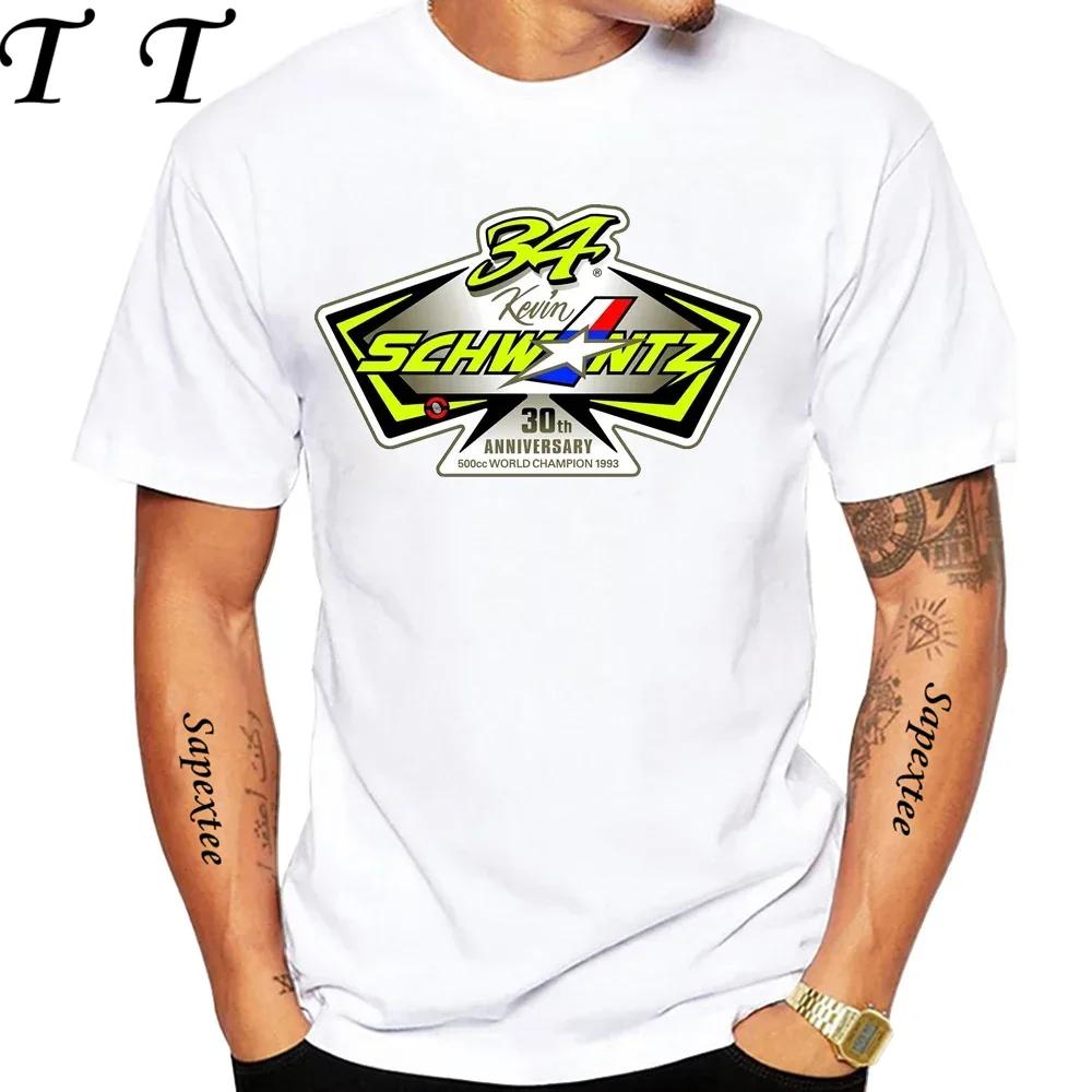 Legenda Kevin Schwantz 34 1993 GP 500cc Koszulka Męska Krótki Rękaw Hip Hop Chłopak Sportowa Casual Białe Topy Mężczyzna Koszulki Motocyklowe