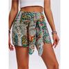 Printed High-waisted Short Pants with Bohemian Style Front Tie Shorts