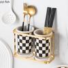 Checkerboard Ceramic Chopsticks Holder Drain Rack Chopsticks Basket Chopsticks Box Cutlery Box Storage Rack Wall-mounted Shelf