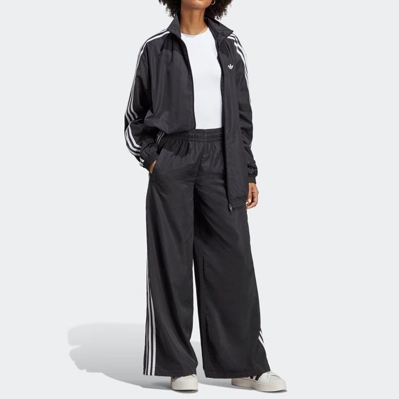 adidas Originals Logo Print Straight Leg High Waist Vintage Loose Casual Pants Women Pants Black IP7137