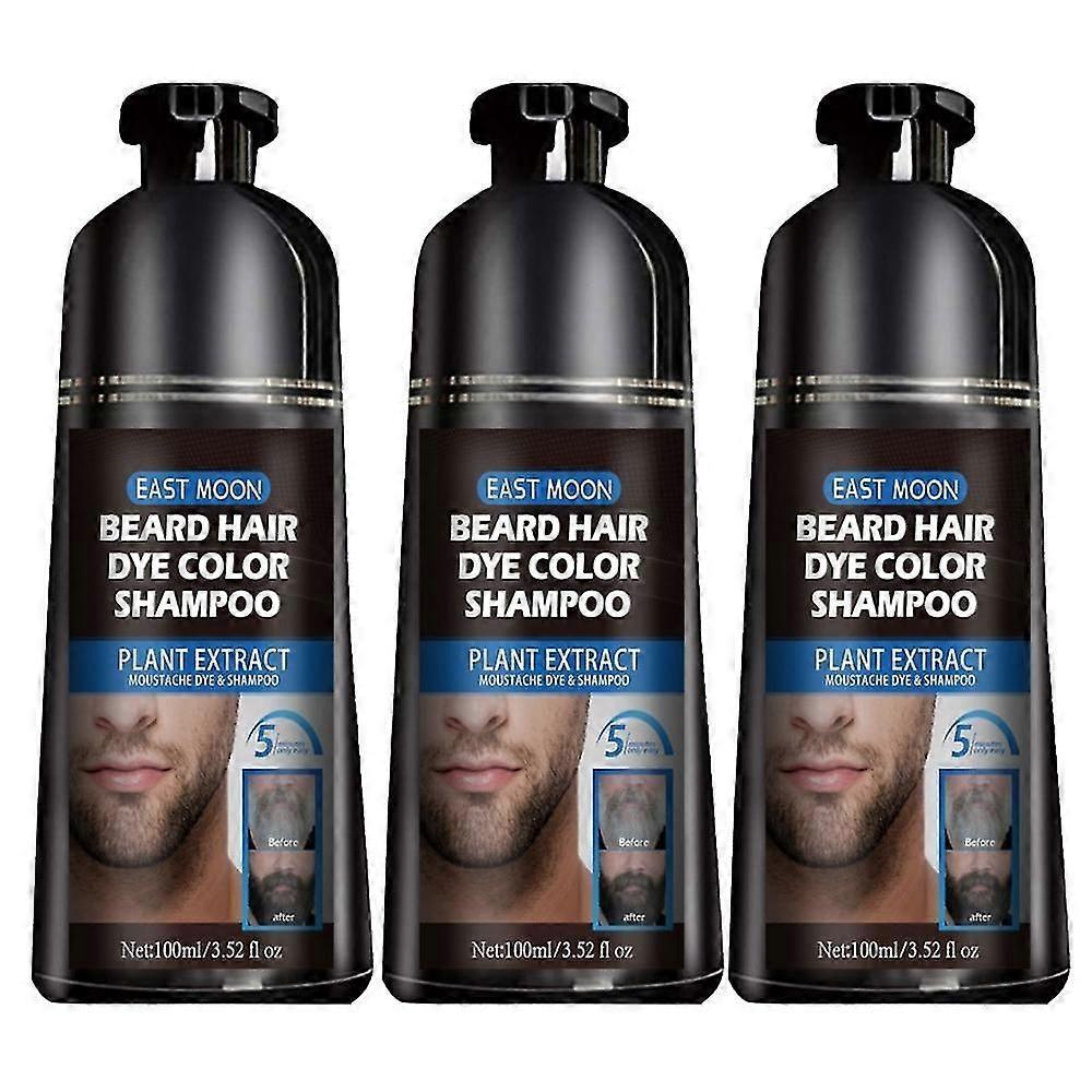 3pcs Beard Hair Color Dye Shampoo Natural Men Mustache Dying Black Darkening
