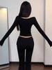 Chic Black Gradient V-Neck Mesh Long-Sleeve Base Layer Top for Women