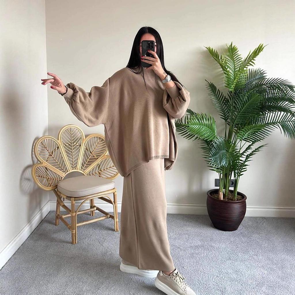 European & American Women's Autumn 2025 Lazy Style Long Dress Sweater Two-Piece Set