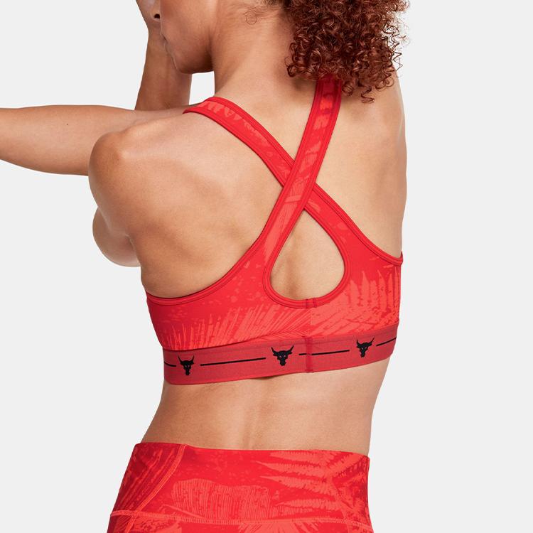 Under Armour Project Rock Armour Crossback Printed Sports Bra Women Underwear Rapid-Red 1353590-820