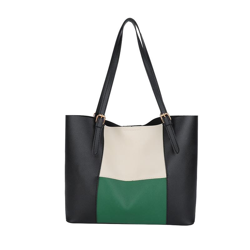 Retro einfache Patchwork-Kontrastfarben modische Tragetasche neue große Schultertasche Pendler-Handtasche