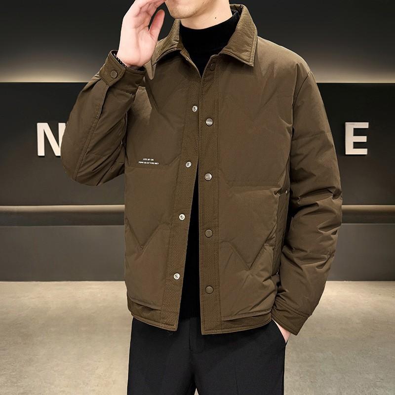 Herren Winter Daunenjacke Warmer Puffer Mantel Lässig Lockerer Schnitt Umlegekragen Einfarbig Urbane Jugend
