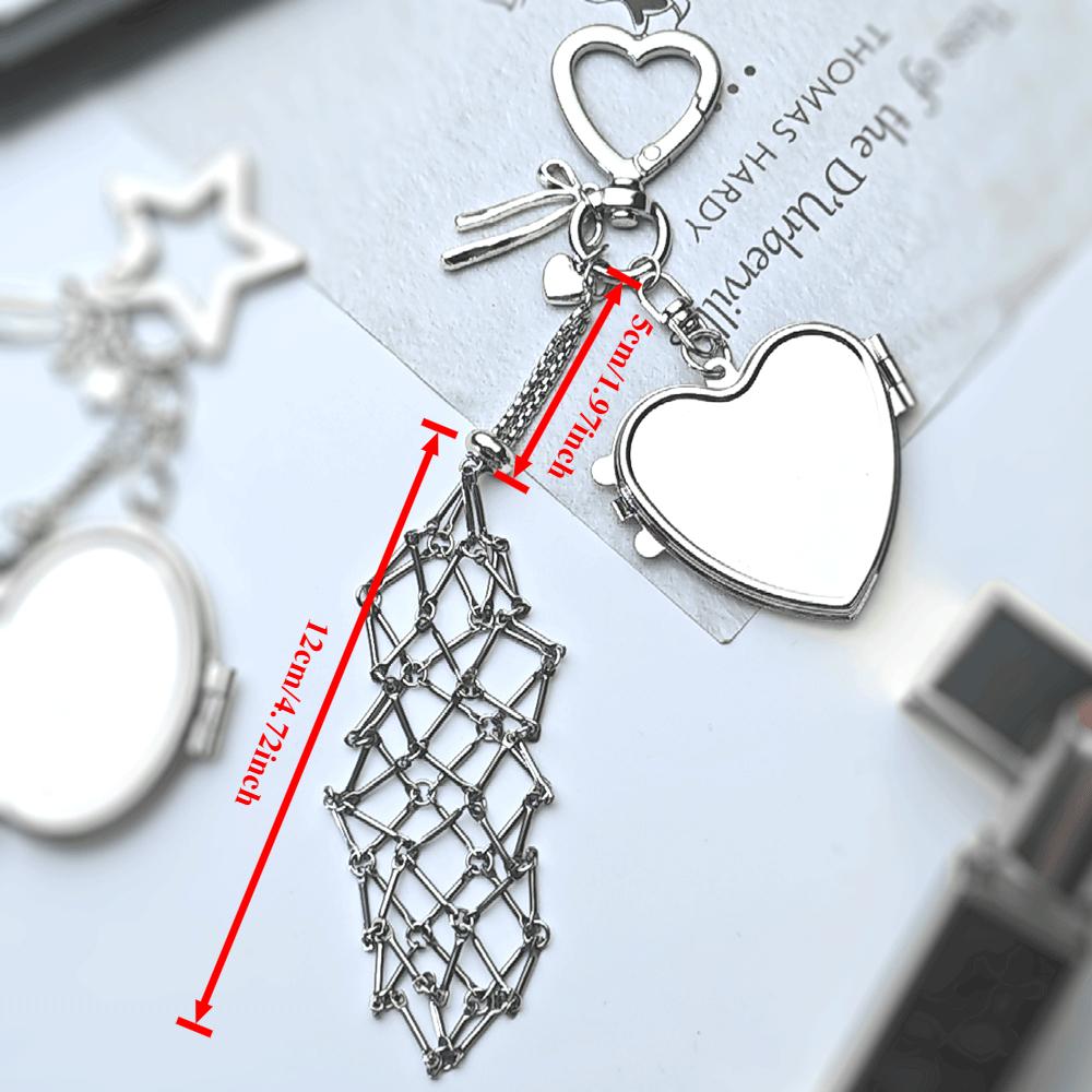 

Custom Logo Y2k Popular Metal Gold Lipstick Mesh Pouch Keychain Pendant Portable Keyring Mirror Protective Key Chain Woman Ring Custom 1-side