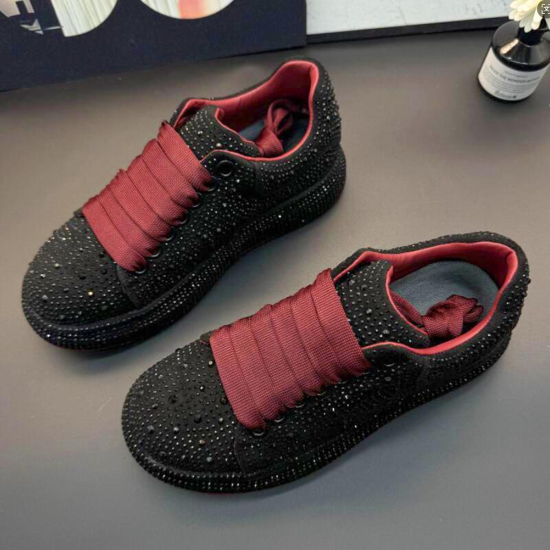 Luxury Designer Men's and Women's Red and Black Rhinestone Thick-soled Shoes, Casual Flat Shoes, Moser Shoes, Men's Sports Shoes