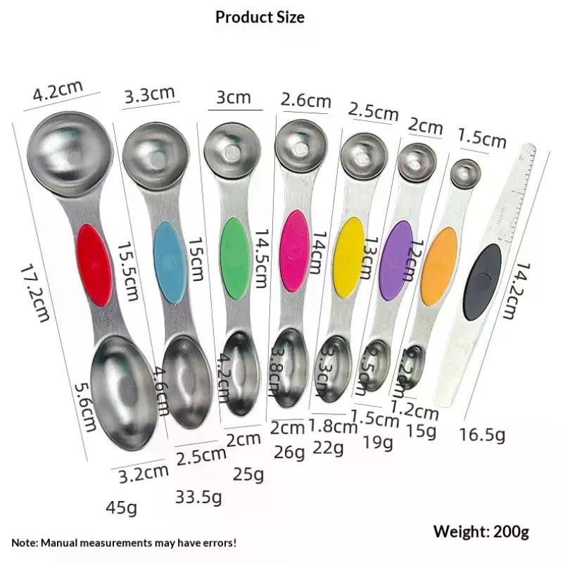 8Pcs Measuring Spoons Magnetic Measuring Spoons Dual Sided Stainless Steel Measuring Spoon Stackable Nesting Tablespoon Teaspoon