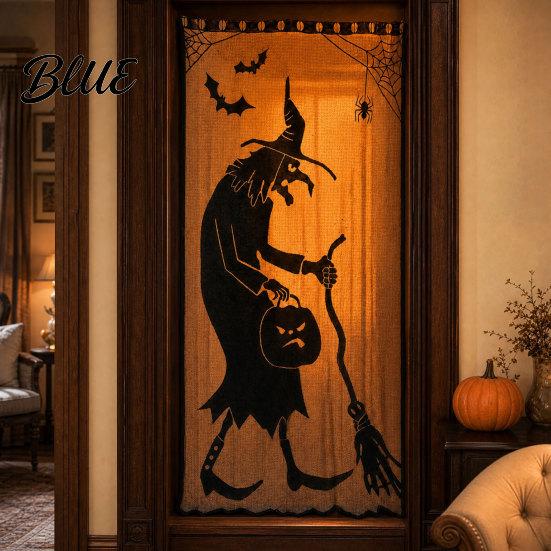 Halloween Tablecloth Door Curtain Lace Spider Web Fireplace Cover Scary Skeleton Witch Mysterious Fabric Bat Print Window Drapes for Home