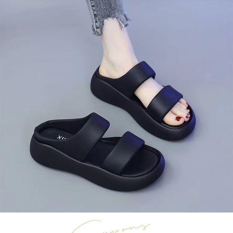 Premium thick-soled one-word slippers summer outer wear muffin bread casual soft-soled beach cool slippers