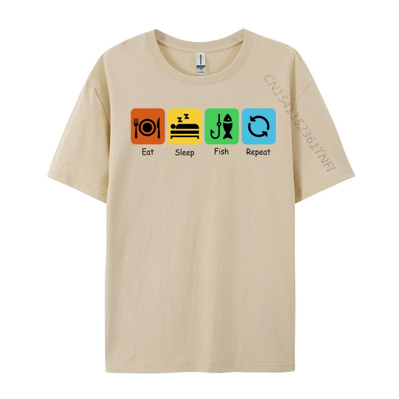 Eat Sleep Fish Repeat T-shirt Print Combed cotton Comics Tops Shirts Slim Fit  T Shirts Luxury Clothing