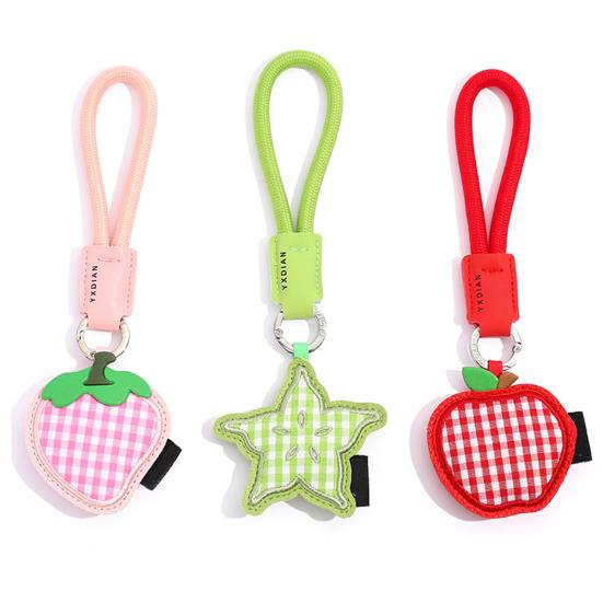 Keychain Imitation Leather Strawberry Star Fruit Design Keychain Pendant with Lanyard Mobile Phone Bag Hanging Ornament