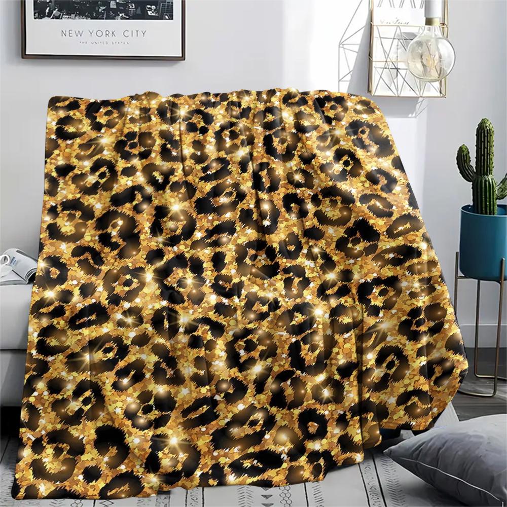 1Pc Shinning Leopard Print Flannel Blanket, High quality Comfortable for All Seasons, Home Decor, Warmth and Comfort, Perfect for Gifts