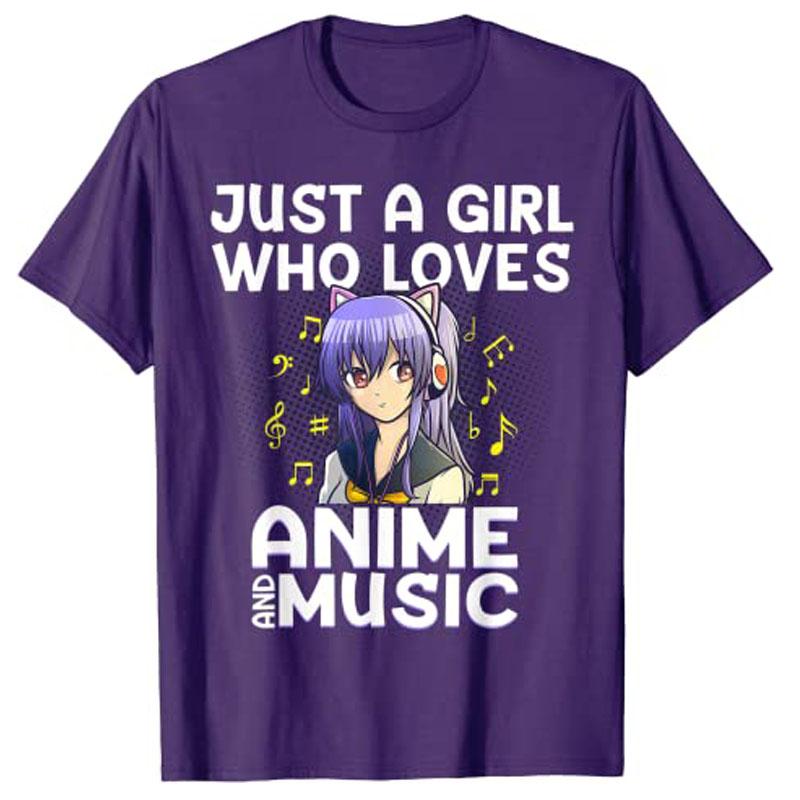 Cartoon Art for Women Teen Girls Anime Merch Music  Unisexga Lover TShirt Just A Girl Who Love Anime Graphic Tee Graphic Tops Gift