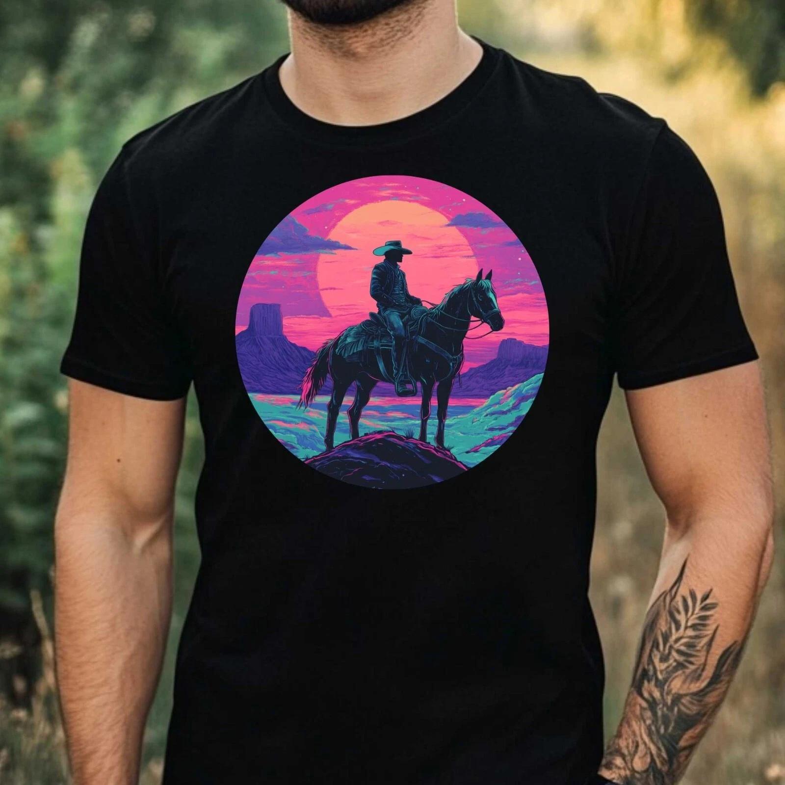 T-Shirt Herren Cowboy Vaporwave Motiv Baumwolle Größe XS bis 5XL XL