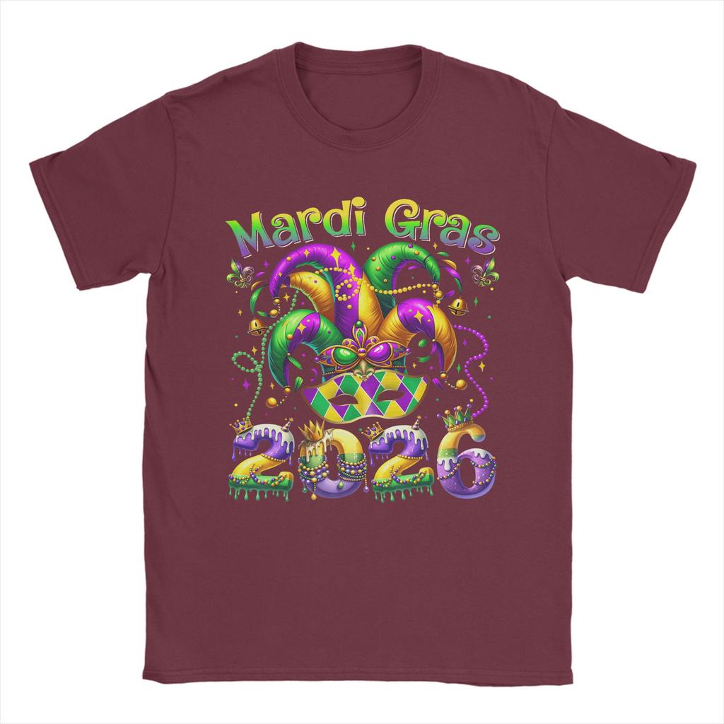 Vintage Happy Mardi Gras  TShirt Unisex O Neck Cotton T Shirt  Short Sleeve Tee Shirt Big Size Clothing