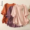 In-Stock Plus Size 2026 Retro Loose Slimming Embroidered Cotton Linen Summer Top for Women